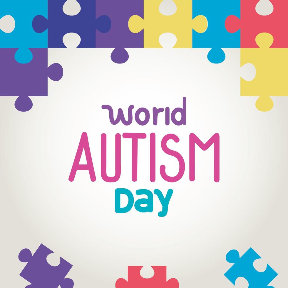 world autism day with puzzle pieces vector