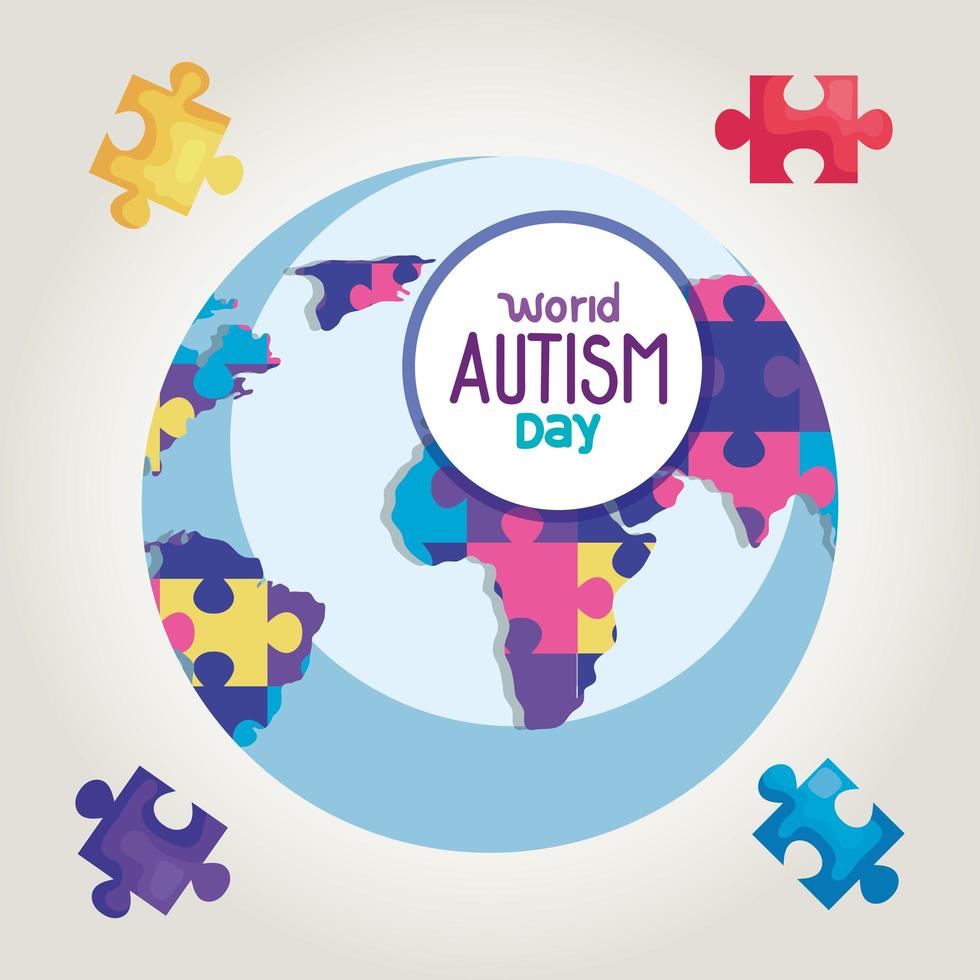 día mundial del autismo y planeta mundial vector