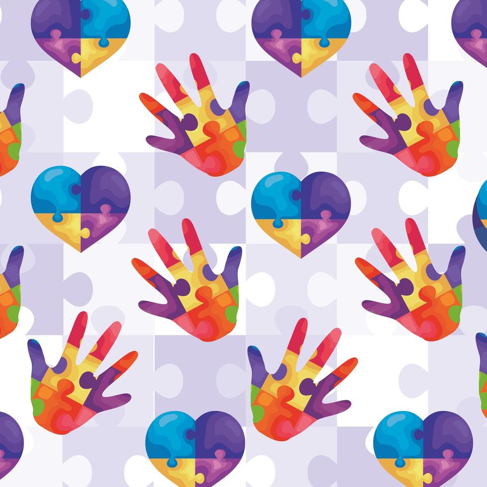 background hearts with hands of puzzle pieces icon vector