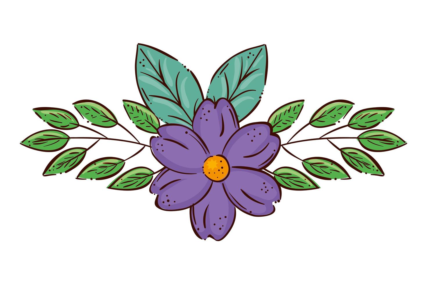 cute flower purple with branches and leafs 1909398 Vector Art at ...