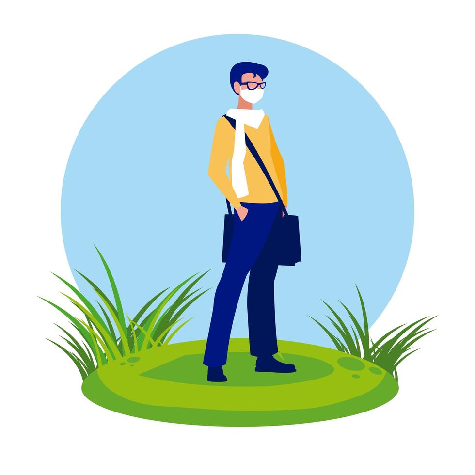 Man avatar with mask outside vector design