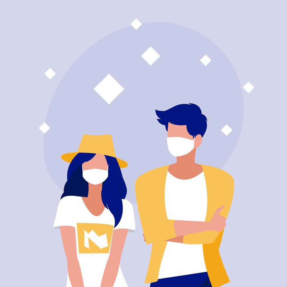 mujer y hombre con diseño de vector de máscara