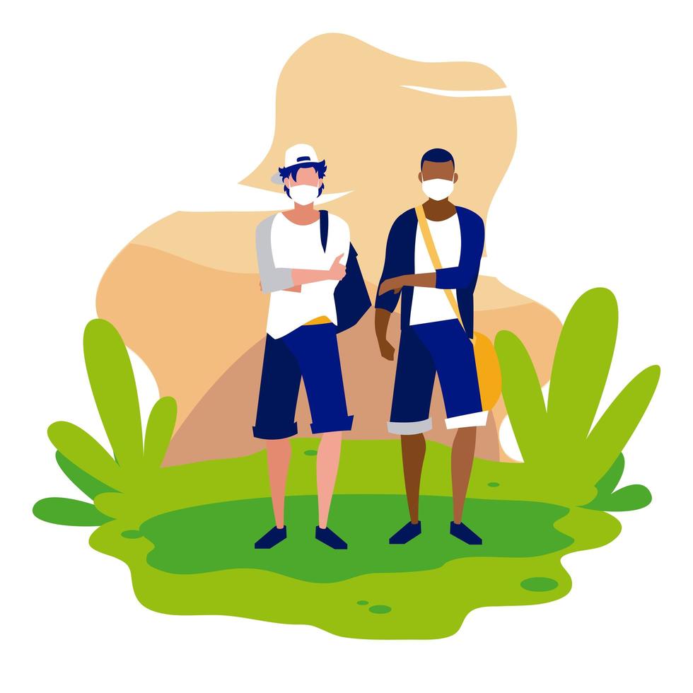 Men avatars with masks outside vector design