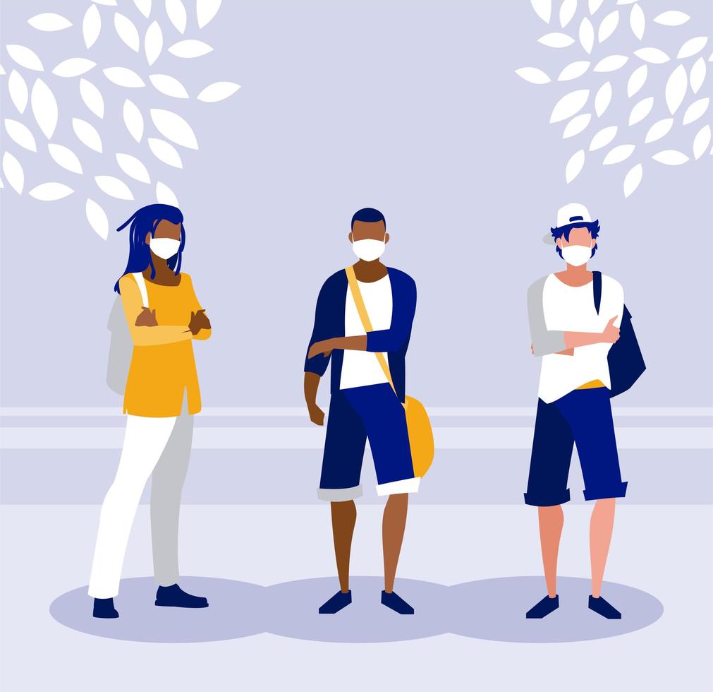 Men with masks outside vector design