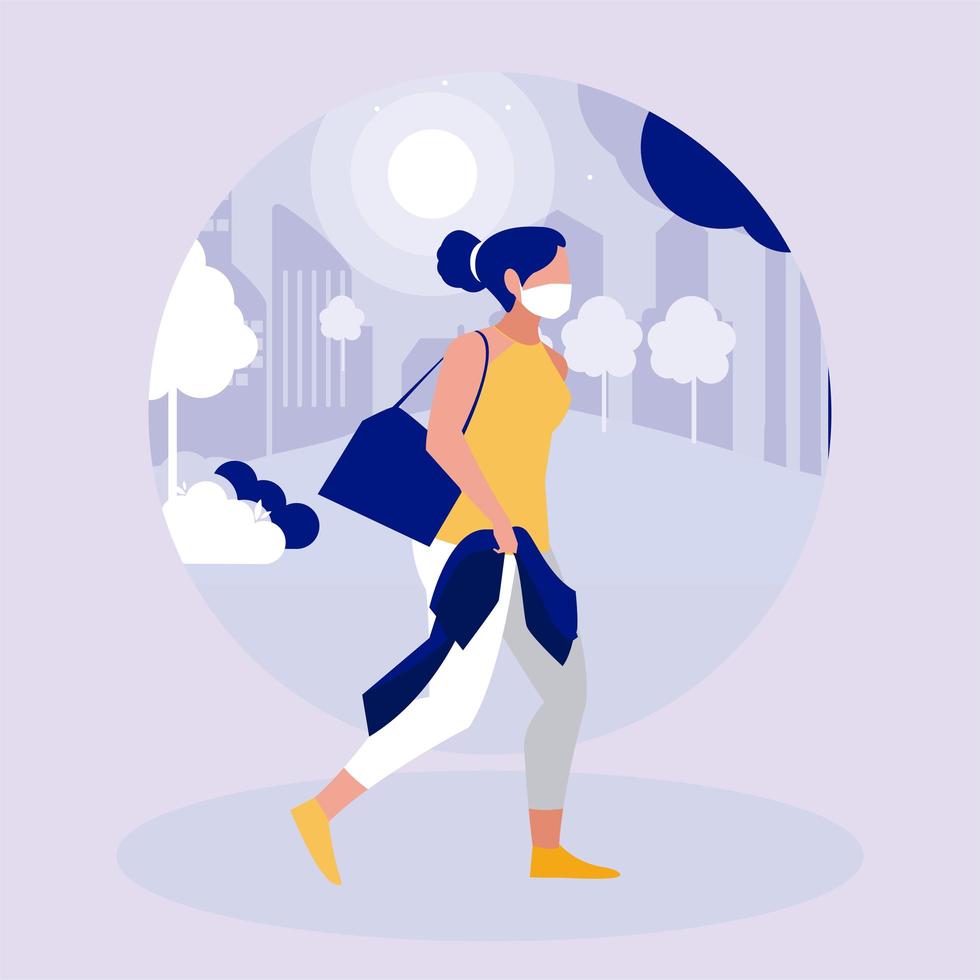 Woman with mask at park vector design