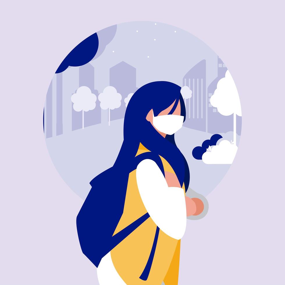 Woman with mask at park vector design