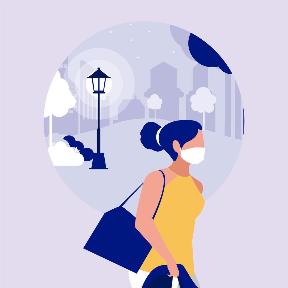 Woman with mask at park vector design