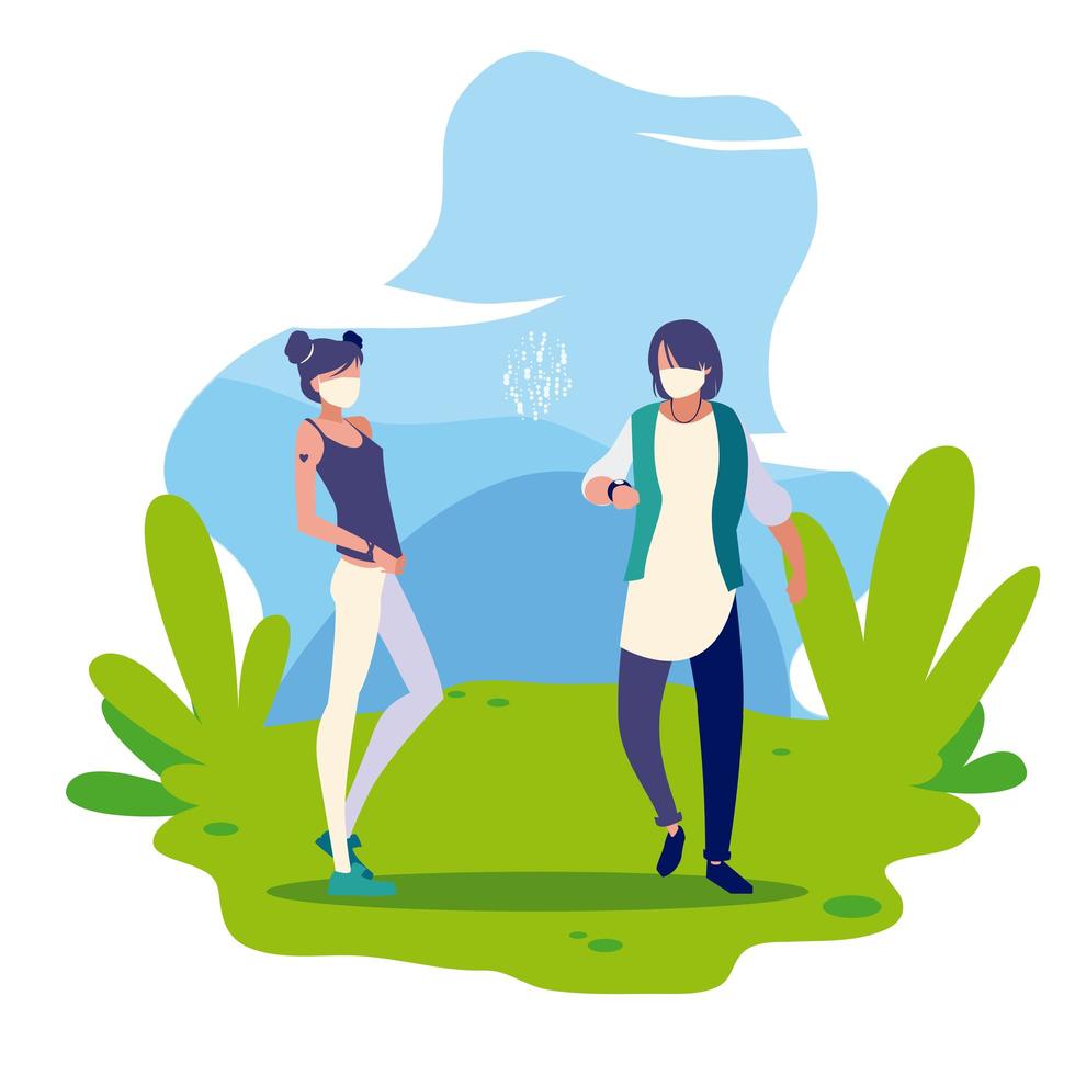 Woman and man avatar with mask outside vector design