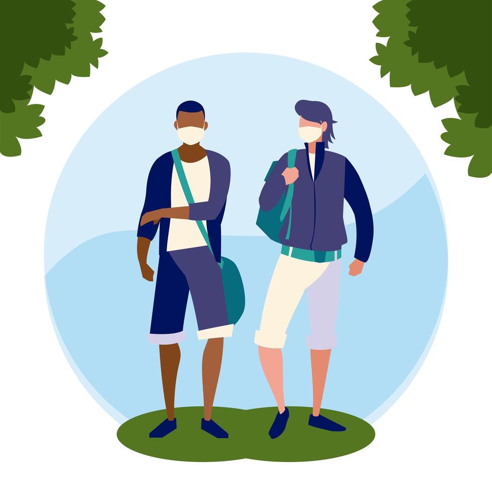 Men avatars with masks outside vector design
