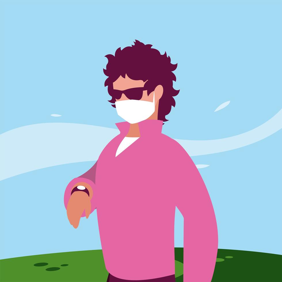 Man avatar with mask outside vector design