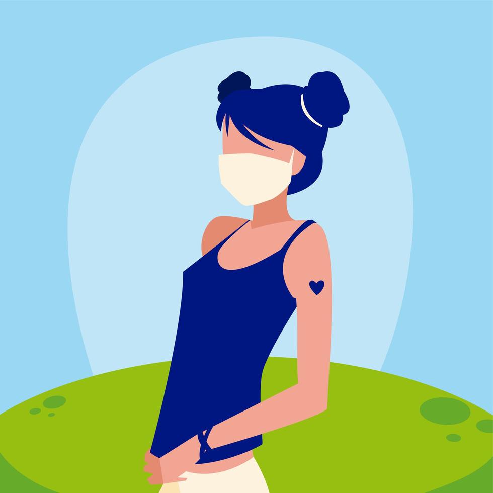 Woman avatar with mask outside vector design