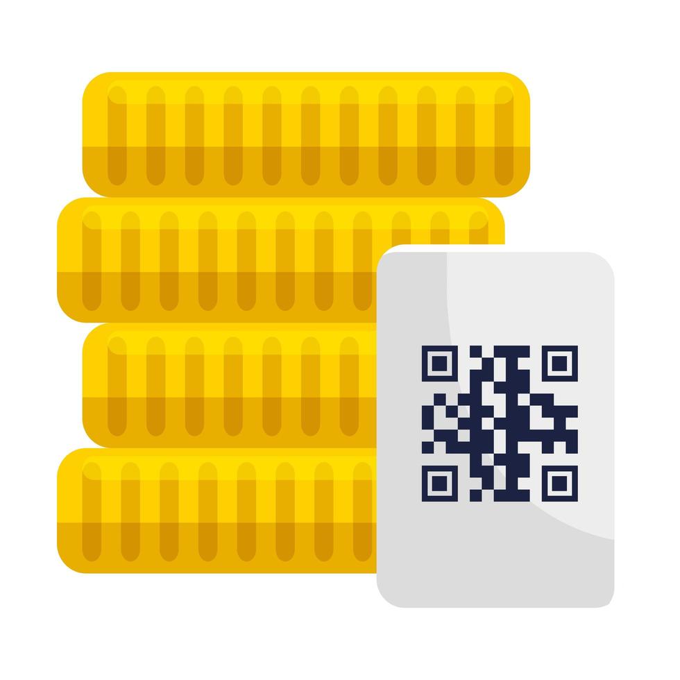 monedas y código qr sobre diseño vectorial de papel vector