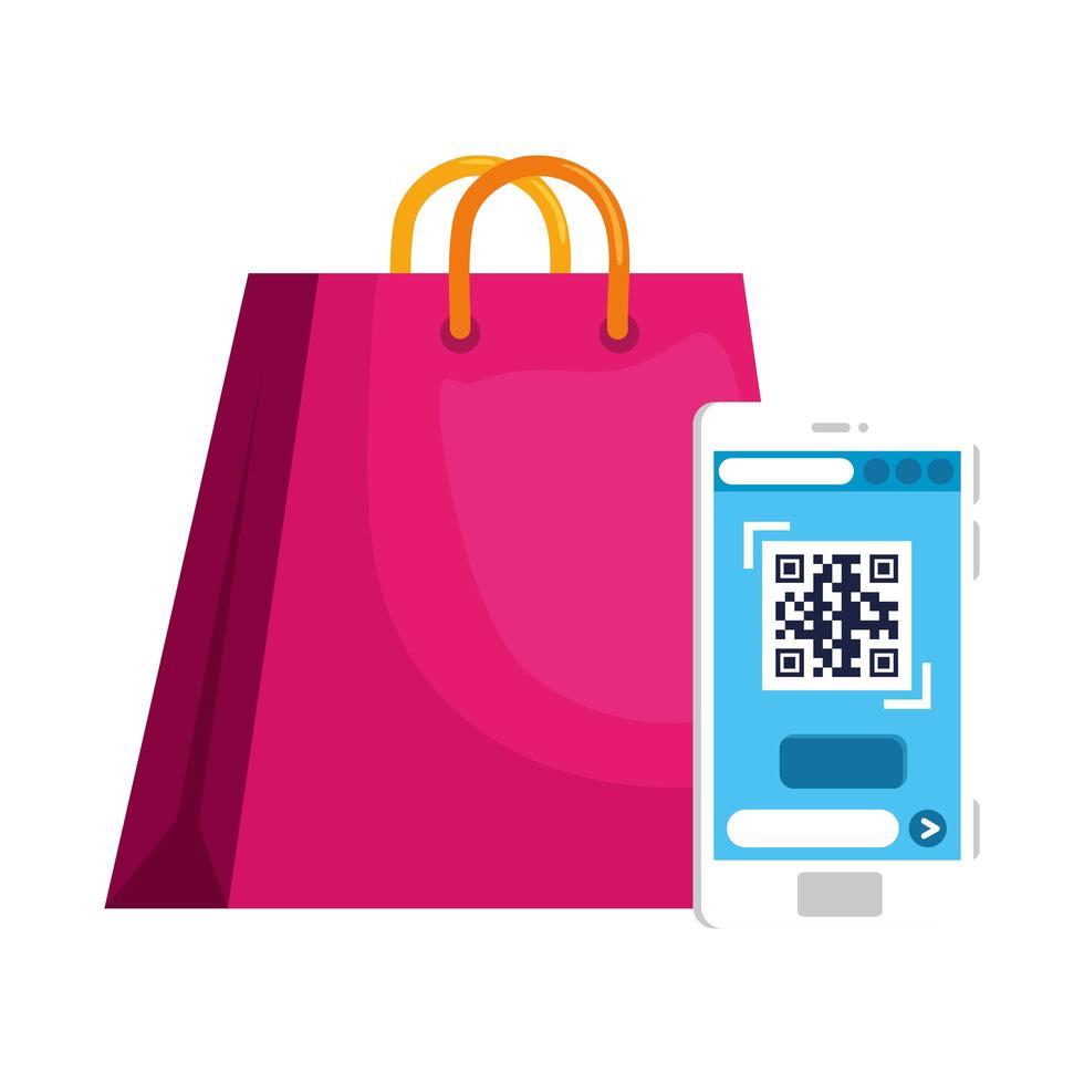 qr code inside smartphone and bag vector design