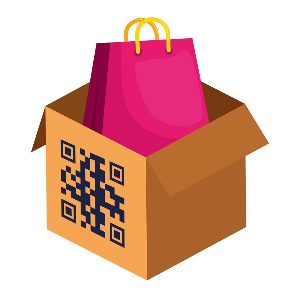 qr code over box and bag vector design