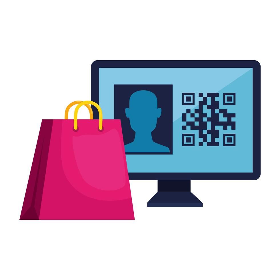 qr code inside computer and bag vector design