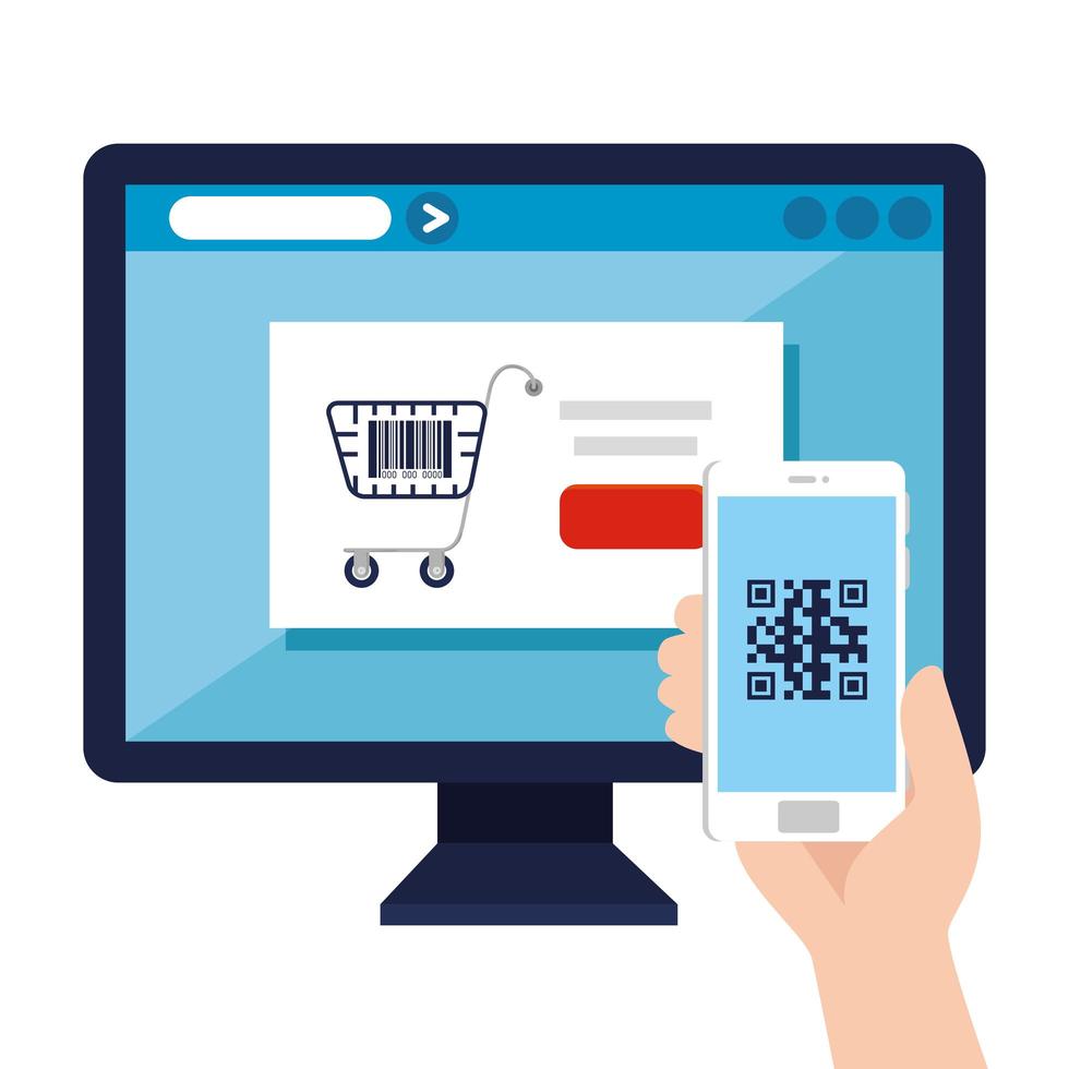 qr code inside computer and smartphone vector design