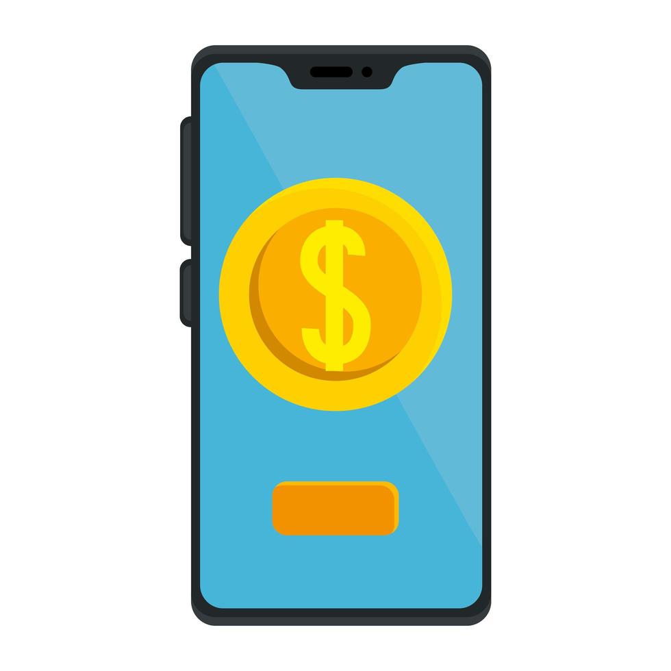 Moneda de dinero aislado dentro de diseño vectorial de smartphone vector