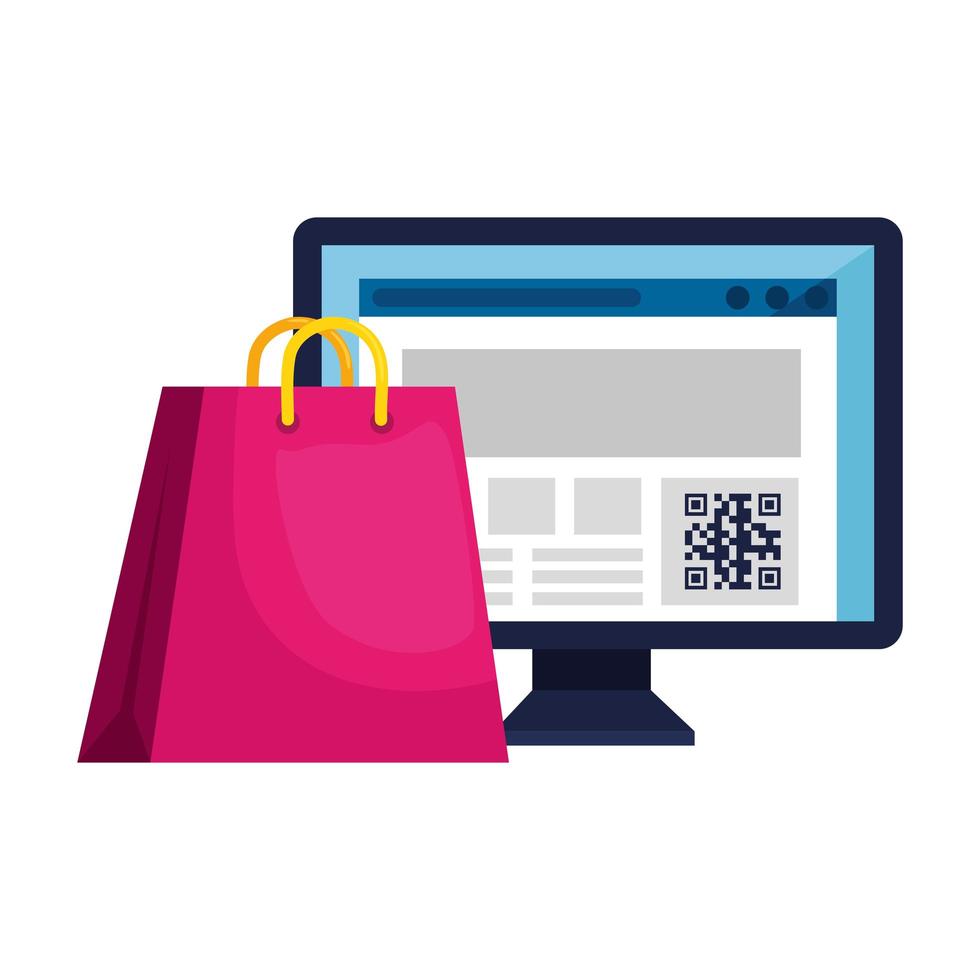 qr code inside computer and bag vector design