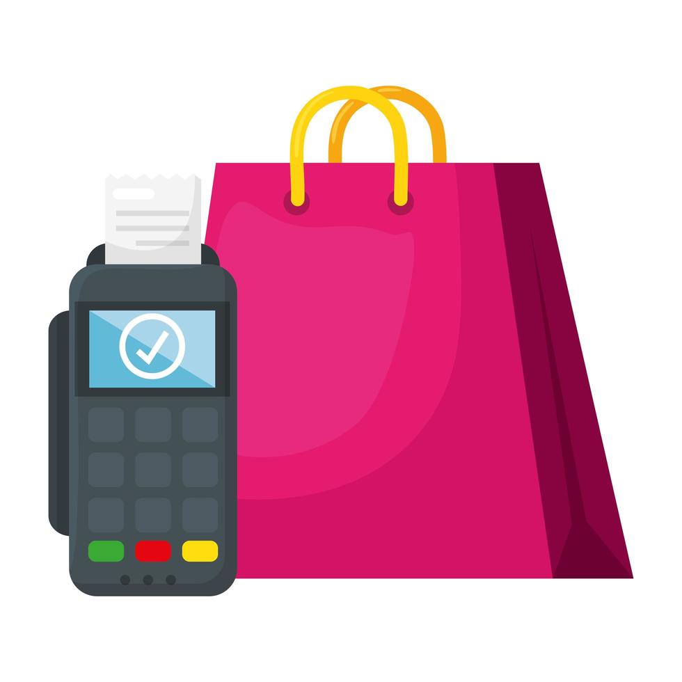 Bolsa de compras aislada y diseño vectorial de datáfono vector