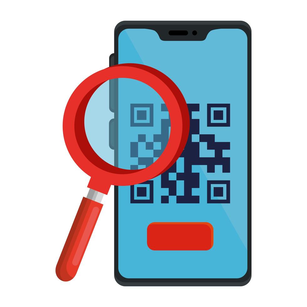 código qr dentro de smartphone y lupe vector design