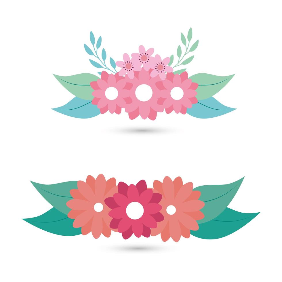 conjunto de lindas flores con hojas naturales vector