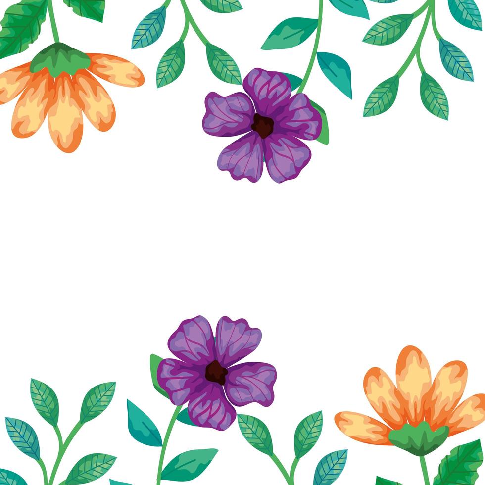 frame of flowers with branches and leafs vector