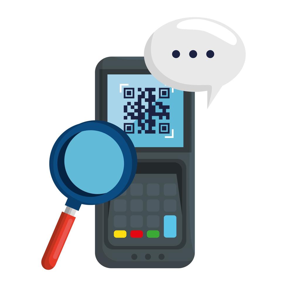 qr code inside dataphone lupe and bubble vector design