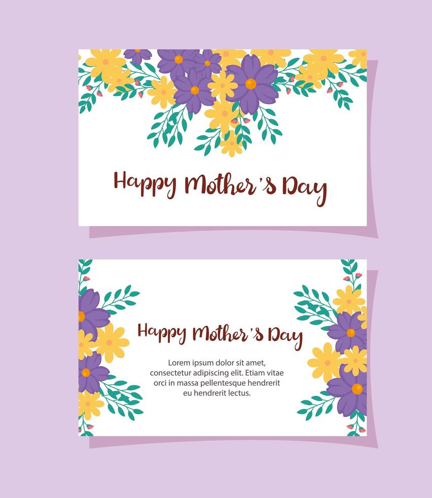 set cards of happy mother day with flowers decoration vector