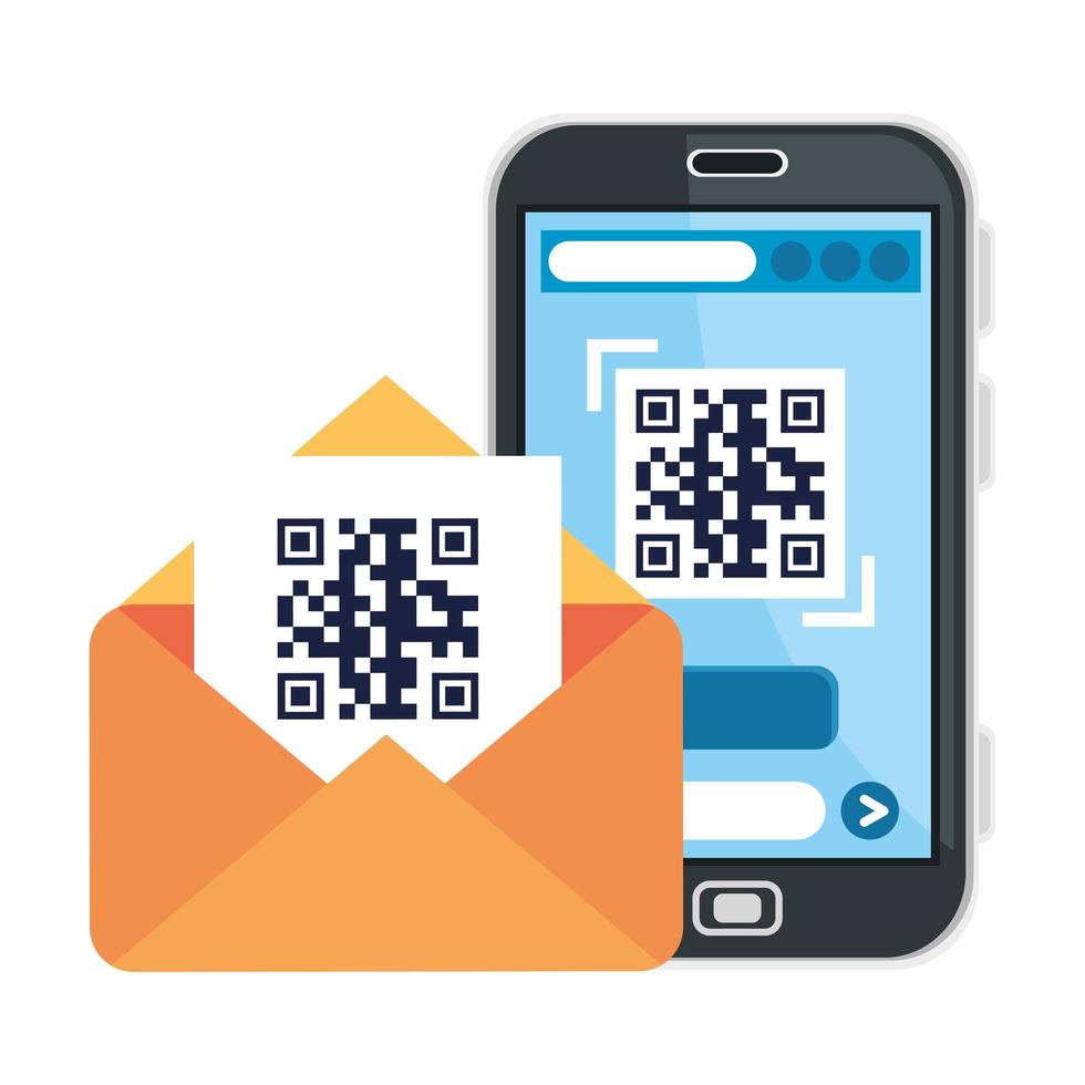 código qr dentro de sobre y diseño vectorial de teléfono inteligente vector