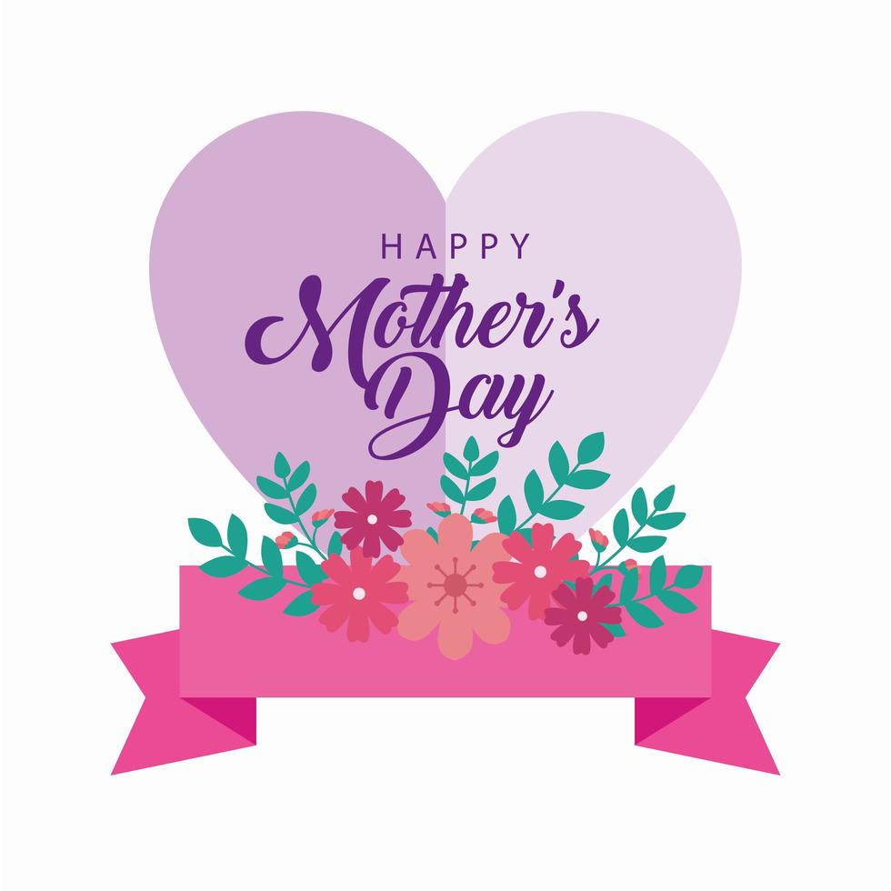 happy mother day card with heart and flowers decoration vector