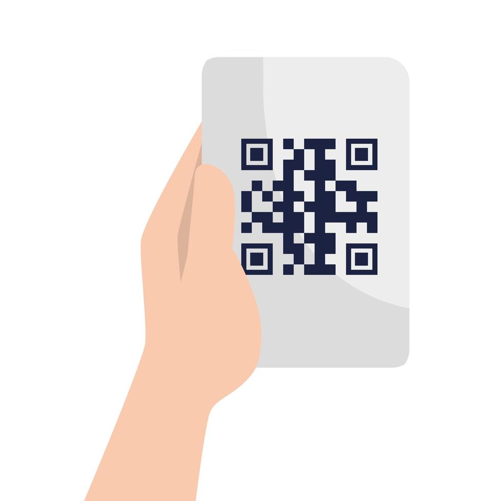 Hand holding qr code over paper vector design