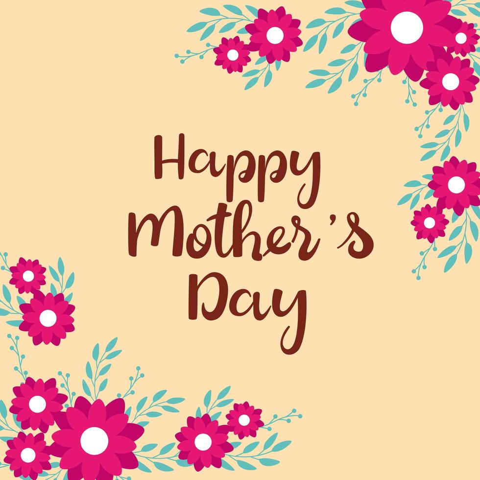 happy mother day card with flowers decoration vector