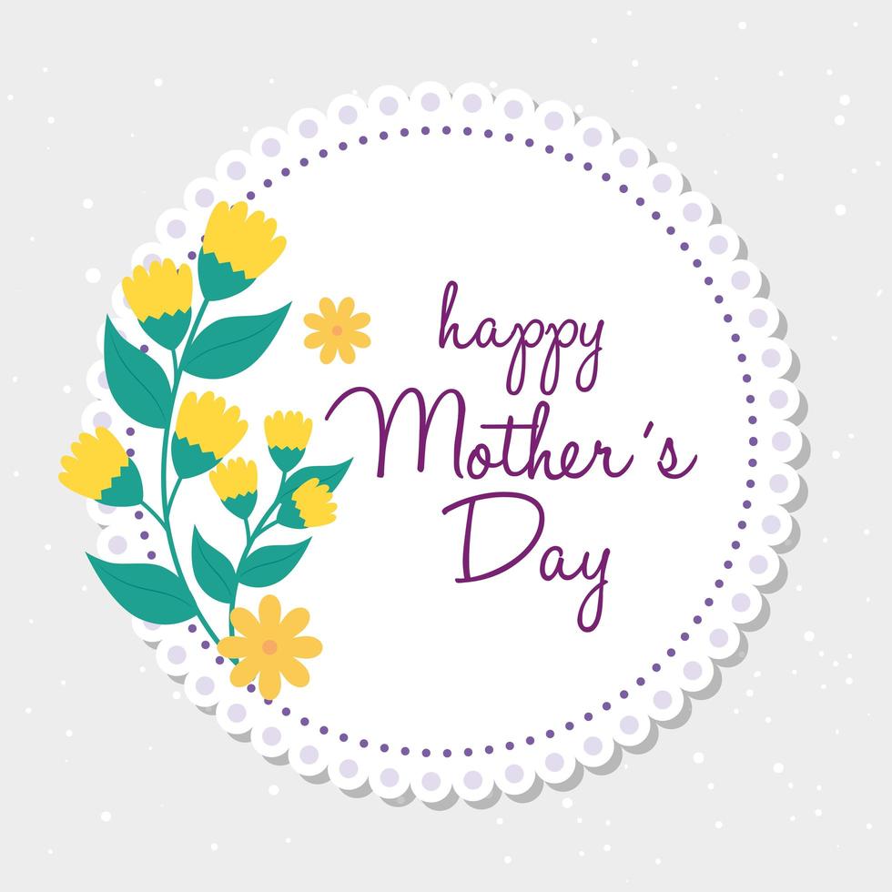 Feliz día de la madre tarjeta y marco circular con decoración de flores. vector