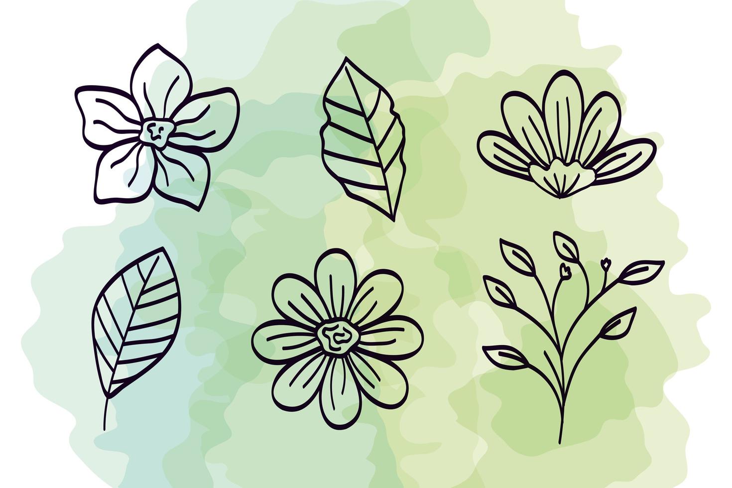 set of cute flowers with branches and leafs naturals vector