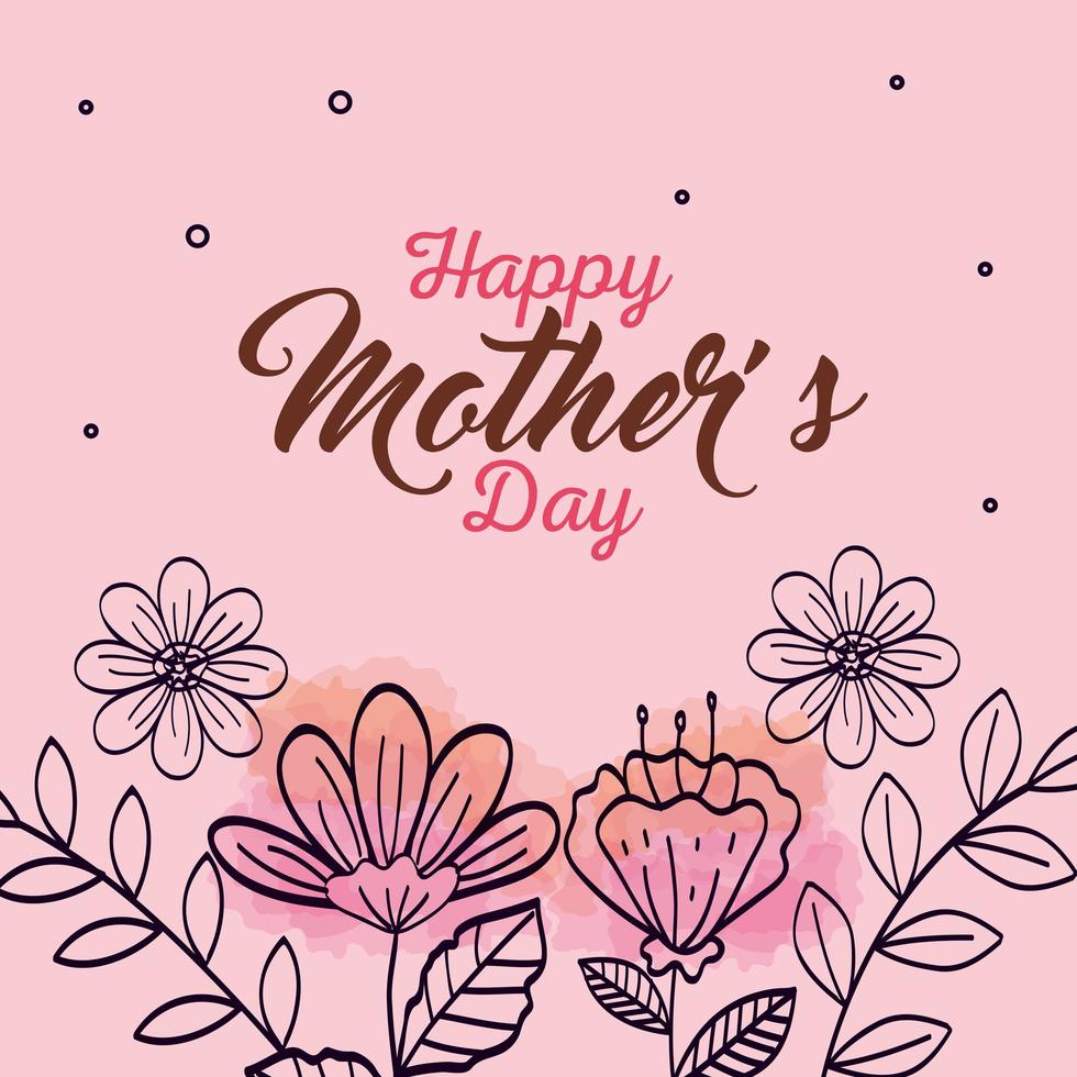 happy mother day card with flowers decoration vector