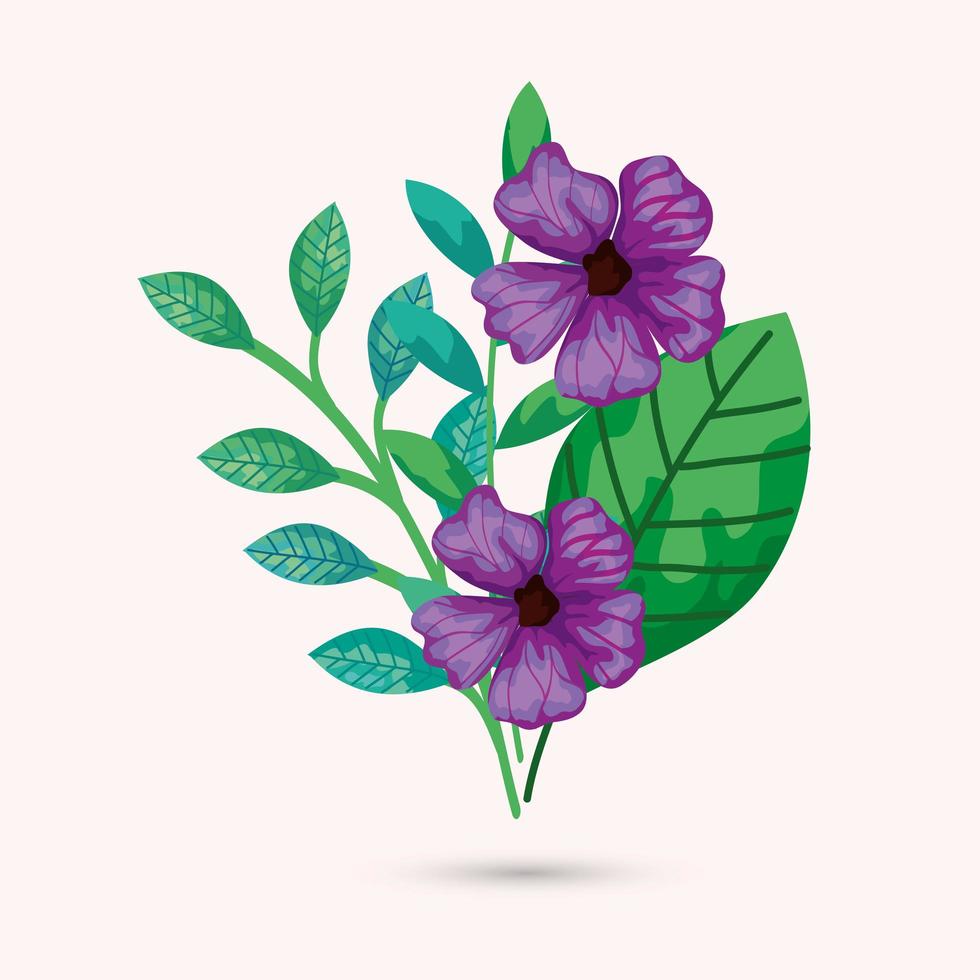 flores aisladas con hojas de diseño vectorial vector