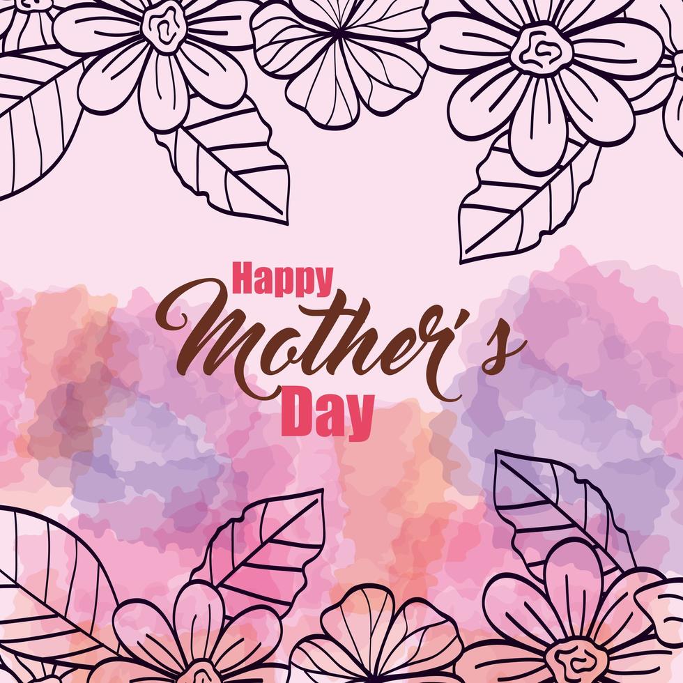 happy mother day card with flowers decoration vector