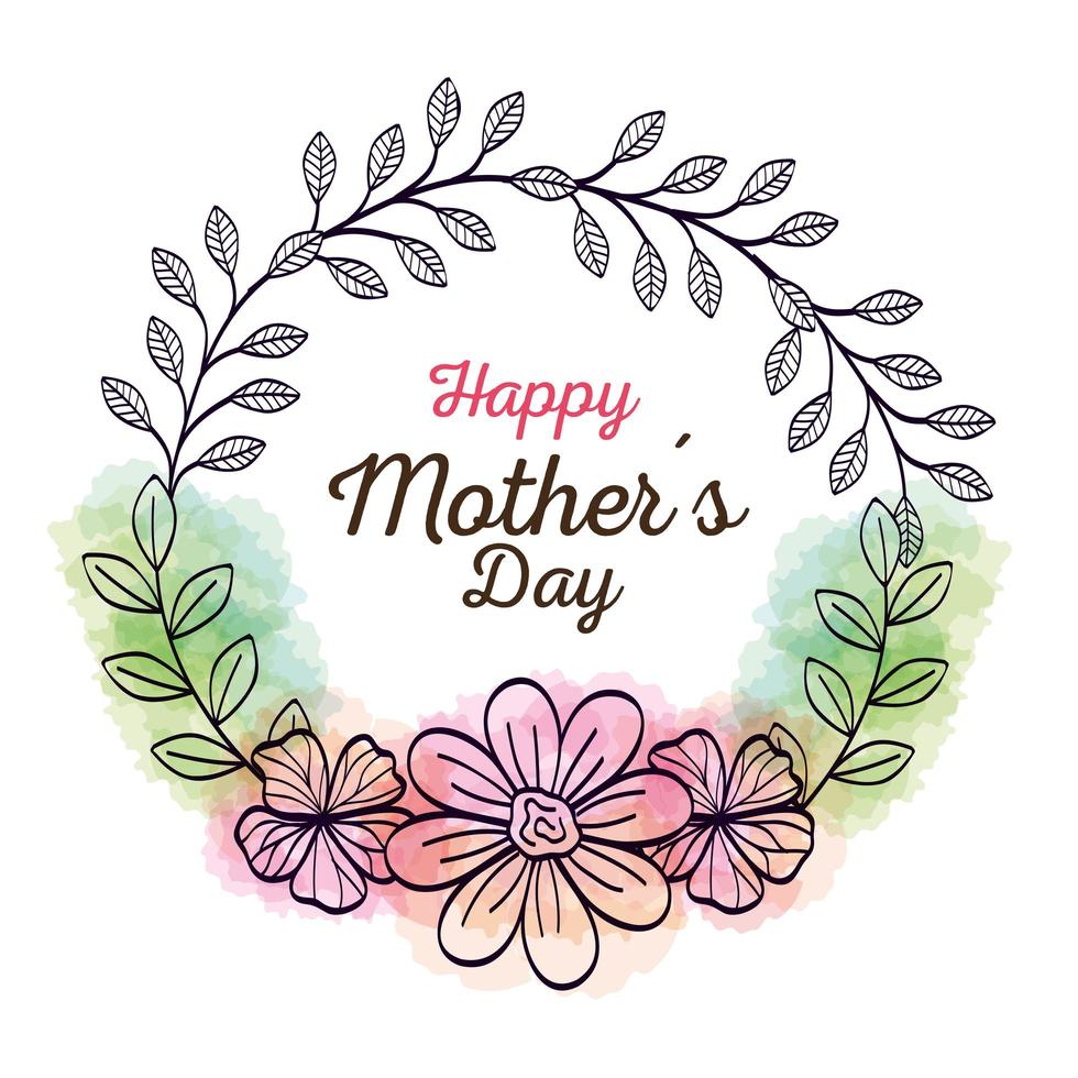 happy mother day card and frame circular with flowers decoration vector