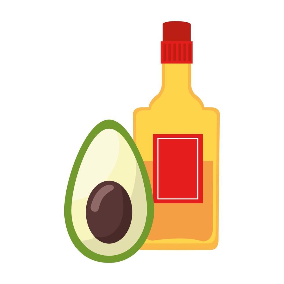 Botella de tequila mexicano aislado y diseño vectorial de aguacate vector