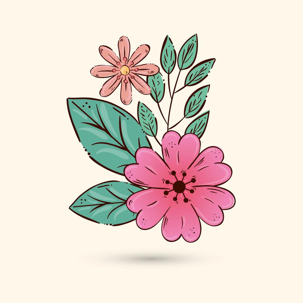 Isolated flowers with leaves vector design