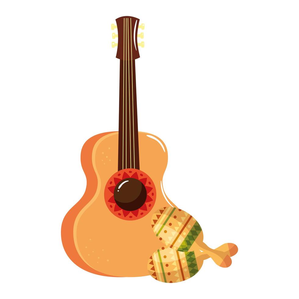 Diseño vectorial aislado de guitarra mexicana y maracas vector