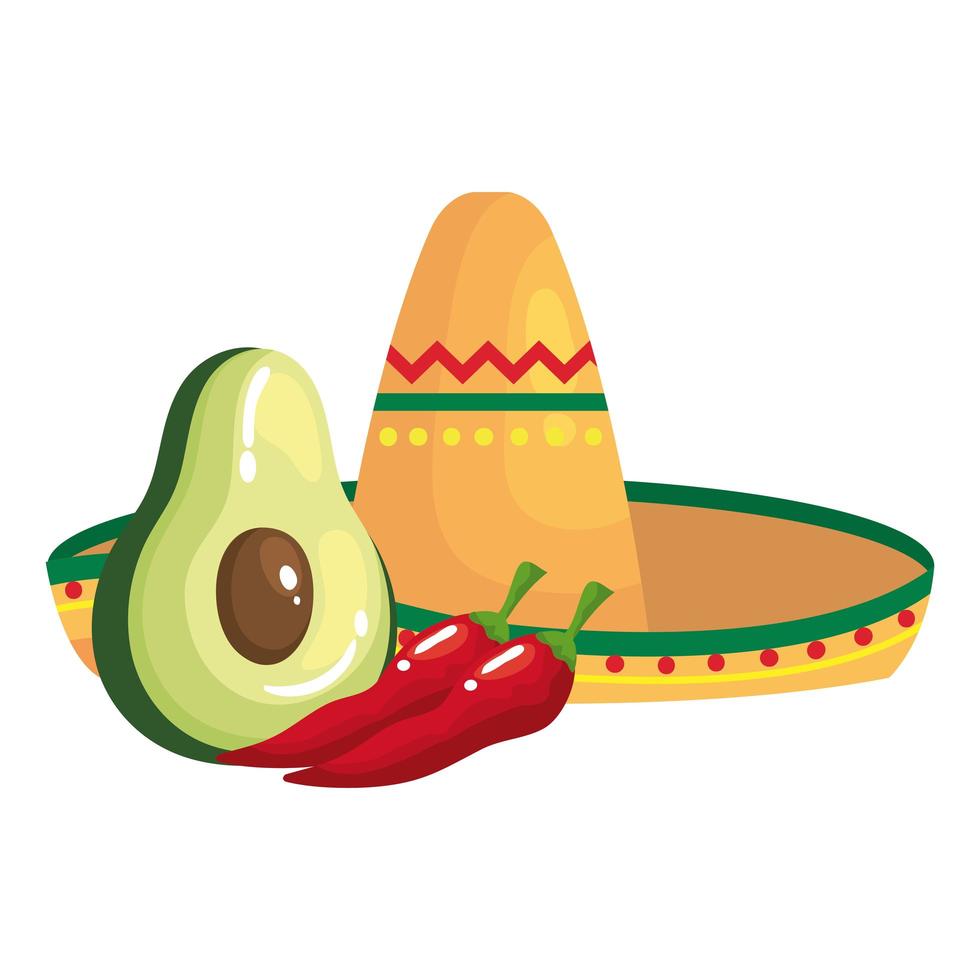 Isolated mexican hat avocado and chillis vector design