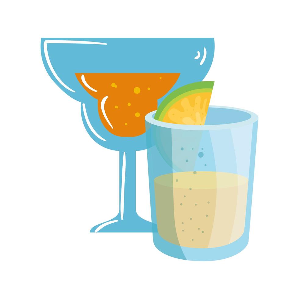 Isolated mexican tequila shot with lemon and cocktail vector design