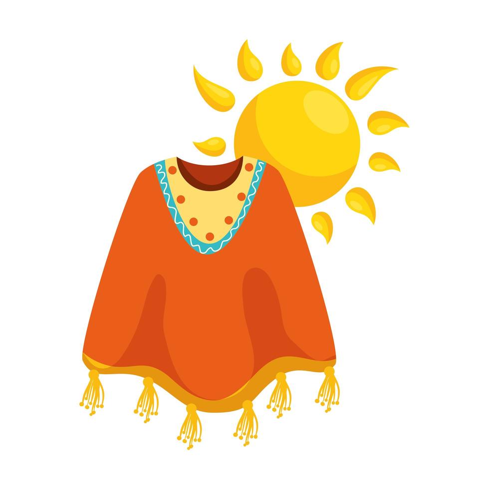 poncho mexicano aislado y diseño vectorial de sol vector