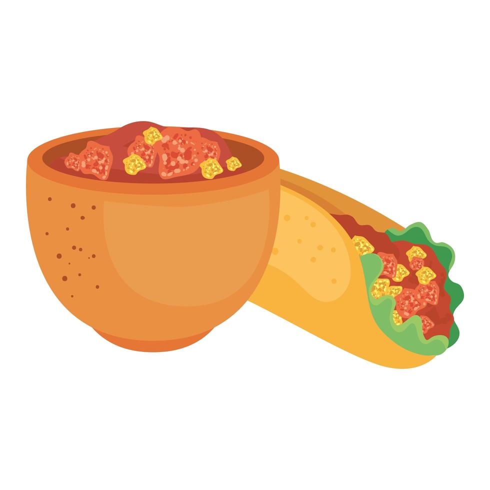 Burrito mexicano aislado y diseño vectorial de tazón vector