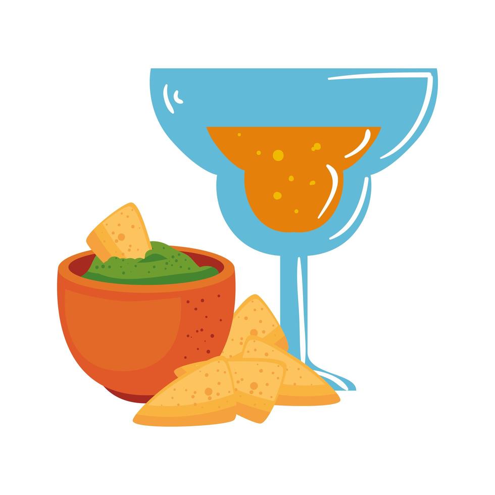 Mexican nachos bowl and cocktail vector design