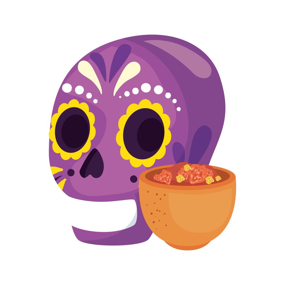 Calavera mexicana aislada con diseño de vector de cuenco