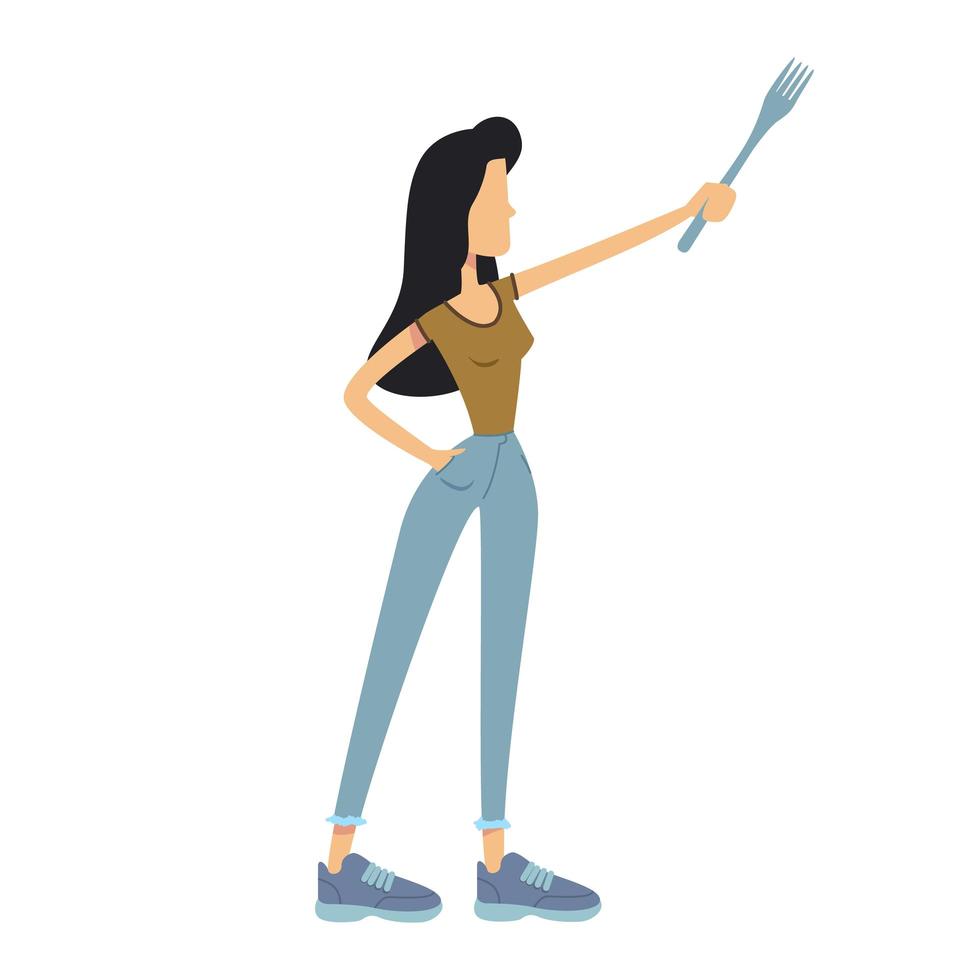 Confident woman cooking flat cartoon vector illustration