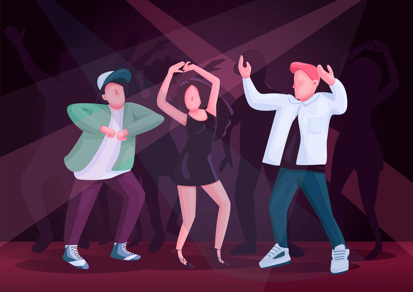 Men and woman couple dancing together flat color vector illustration