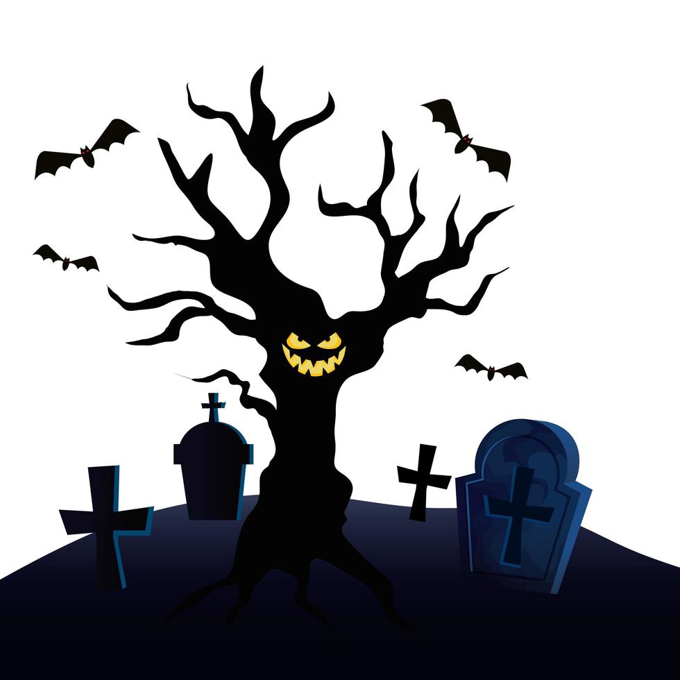 haunted dry tree in cemetery vector